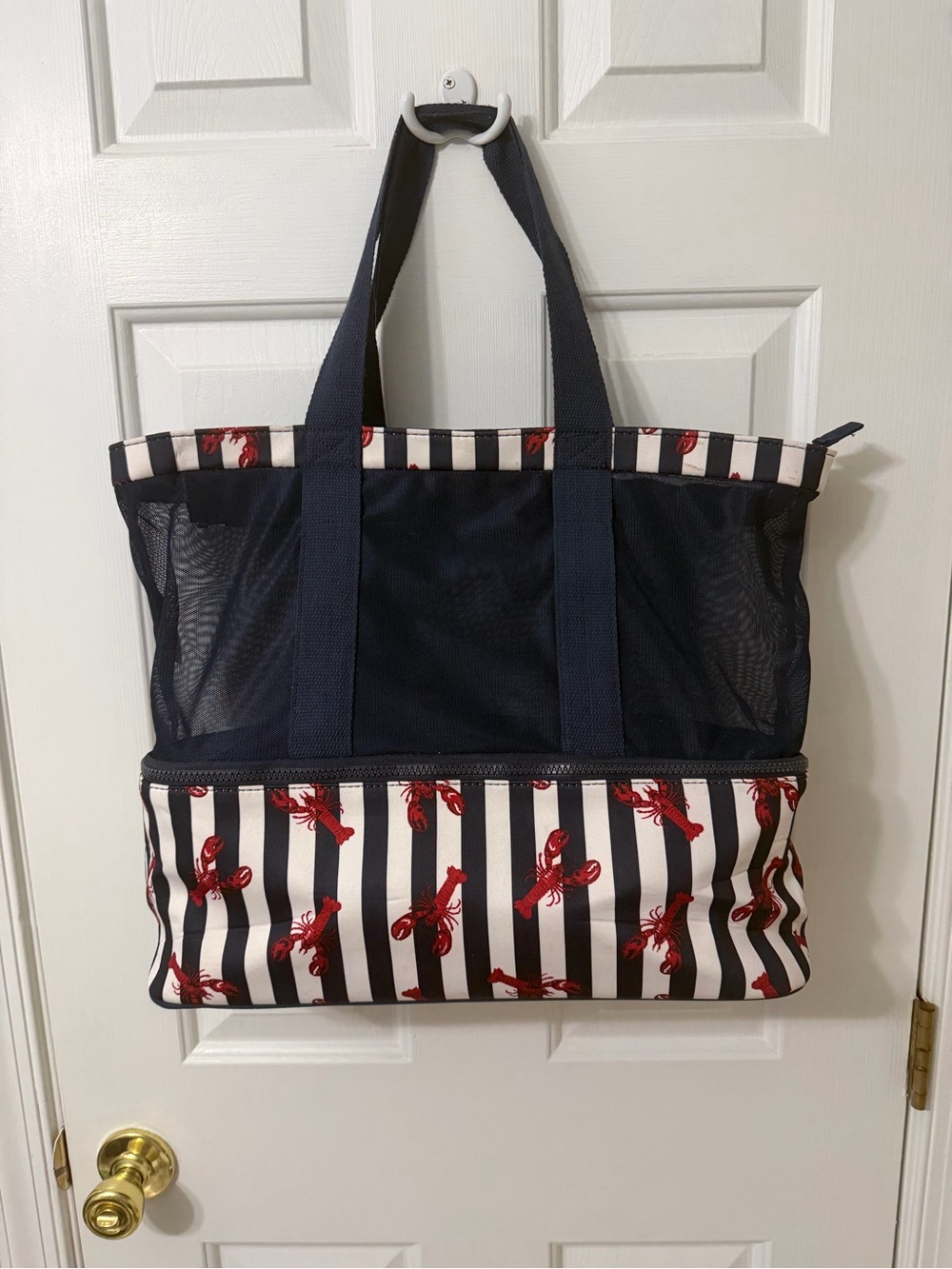 Striped Lobster Print Navy & White Tote Bag. Great for Beach!
